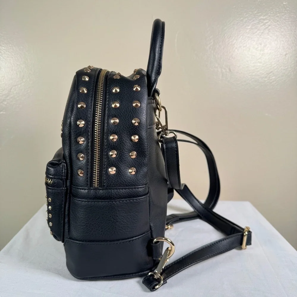 NWOT Bebe Black Rhinestone Studded Mini Backpack‎ Y2K Glam Vegan Leather Bag
